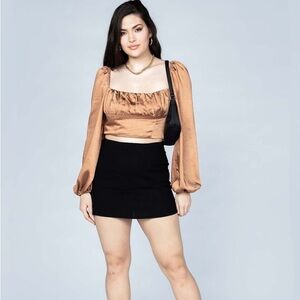 Princess Polly Ariah Long-sleeve Satin Top Brown, Size 6,‎ NWT